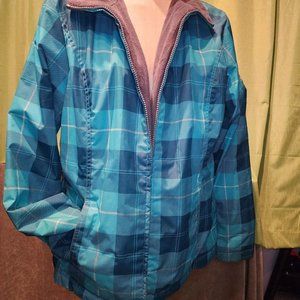 Reversible ZeroXposur ski Jacket Blue plaid / Grey faux Fur XL